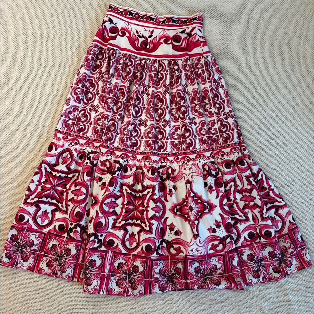 Dolce & Gabbana Pink and White Floral Midi Skirt
